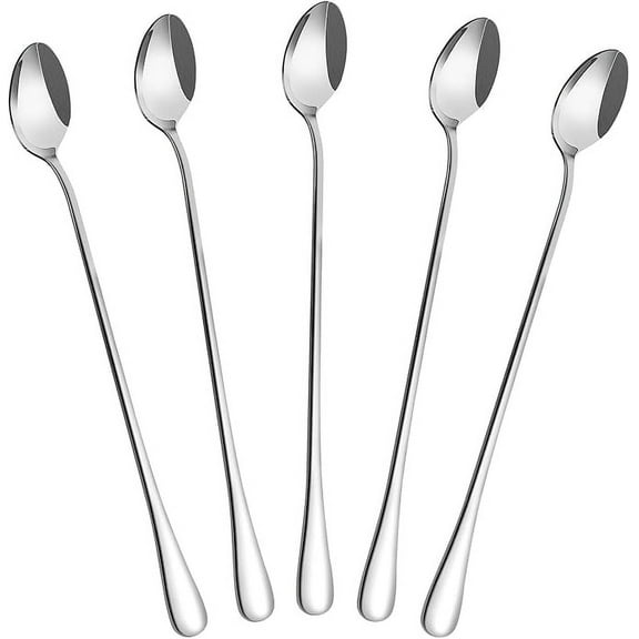 Cterwk 5 Pack 9 Inch Long Handle Tea Spoon, Stainless Steel Coffee Spoon, Ice Cream Spoon Mixing Spoons