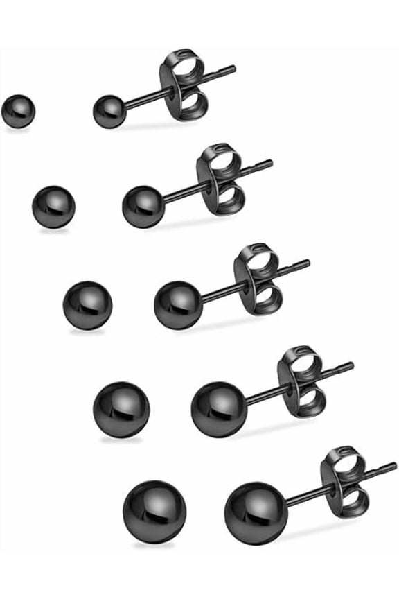 5 Pairs 316L Surgical Steel Stud Earrings Set for Women Mens 3-7mm Ball Stud Earrings Jewelry, Black