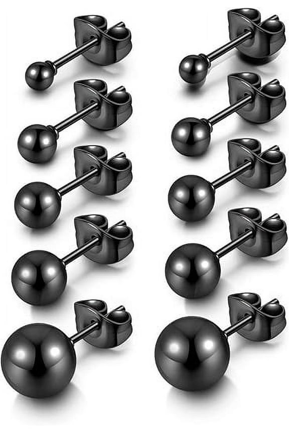 5 Pairs Ball Earrings Studs Set 316L Stainless Steel Round Ball Studs Earrings for Women Men 3mm-8mm