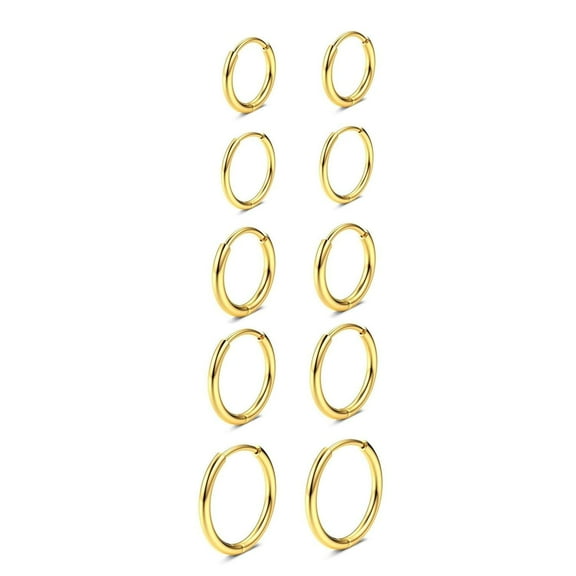 Cterwk 5 Pairs Lightweight Small Hoop Earrings Set 316L Stainless Steel Hoop Earrings for Women Men, Gold