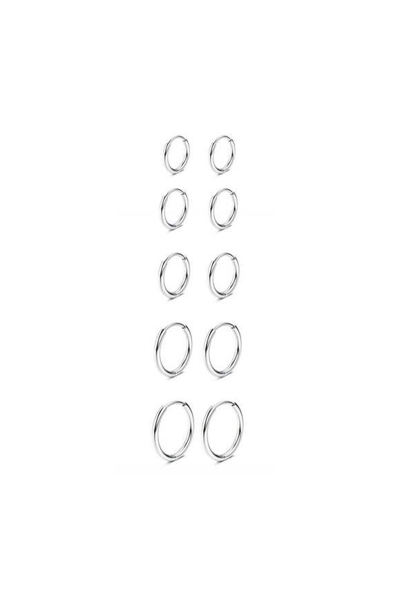 5 Pairs Lightweight Small Hoop Earrings Set 316L Stainless Steel Hoop Earrings for Women Men, Silver