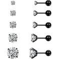 thumbnail image 1 of Cterwk 5 Pairs Stud Earrings for Women Men 2-6MM Round Cubic Zirconia Earring Studs Surgical Stud Earring Set, Black, 1 of 5