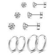 CTERWK 5 Pairs Women Earrings Sets, Lightweight 14K Gold Plated Multiple Piercing Hoop Earring, Flat Back Ball Stud Earrings for Women Men