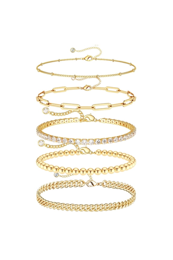 5 Pcs Gold Plated Ankle Bracelet for Women Waterproof Anklets Large Ankle Jewelry for Women