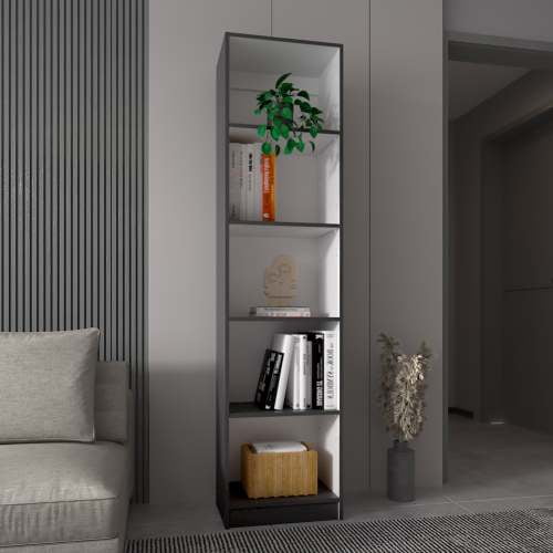 Cterwk 5 Shelves Open Wood Bookcase Bookshelf Book Storage Rack for Living Room, Office, Gray + White
