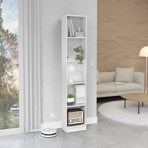 Cterwk 5 Tiers Wood Bookshelf Bookcase Book Storage Rack for Living Room, Office, White