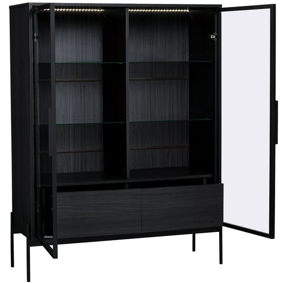Cterwk 51" Tall Display Cabinet with 2 Tempered Glass Door, Modern Storage Cabinet for Living Room, Office, Study, Black