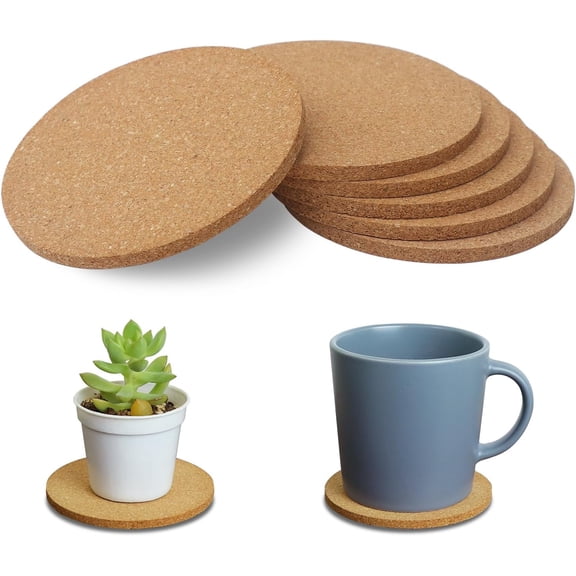 Cterwk 6 Pack 3.9" Round Absorbent Cork Coasters for Dining Table. Kitchen, Office