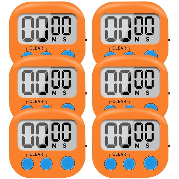 Cterwk 6 Pack Digital Timer LCD Display Countdown Timer for Cooking, Gym, Meeting, Classroom, Orange