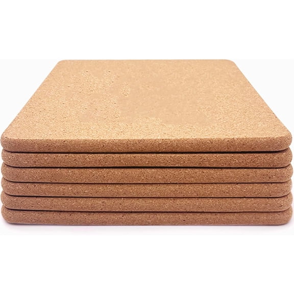 Cterwk 6 Pack Square Cork Coasters 3.9x3.9 Inch Thick Cup Mat for Kitchen, Restaurant, Bar, Cafe