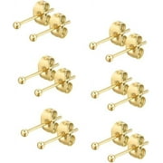 Cterwk 6 Pairs Ball Earrings Studs Set Stainless Steel Round Ball Studs Earrings for Women Men, Gold, 2mm
