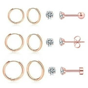 Cterwk 6 Pairs Hoop Stud Earrings Set Mini Lightweight 14K Gold Plated Small Huggie Hoop Earrings for Women Men Girls