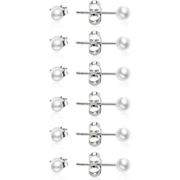 Cterwk 6 Pairs Pearl Earrings for Women Hypoallergenic Stud Earrings Set Tiny Small and Big Ball Pearl Earrings, 6MM
