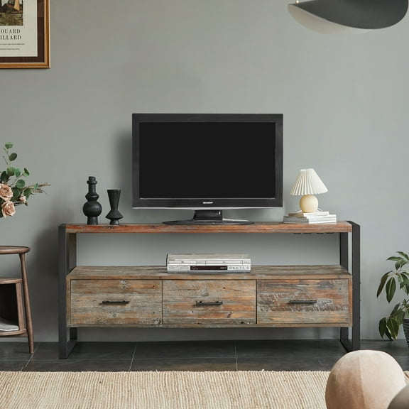 Cterwk 60 inch Wood Media TV Console Table with 3 Drarwer and Open Shelf