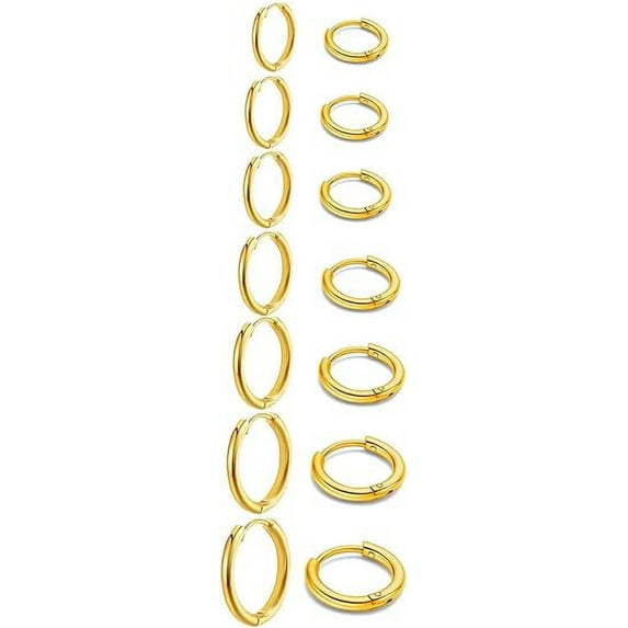 Cterwk 7 Pairs 14K Gold Plated Huggie Hoop Earrings for Women Men, Minimalist Gold Huggie Hoop Earrings, Silver