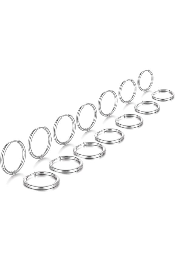 7 Pairs 316L Stainless Steel Small Hoop Earrings Thin Hoop Earrings for Men Women, Silver