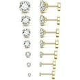 thumbnail image 1 of Cterwk 7 Pairs Stud Earrings 316L Steel Flat Back Earrings for Women Men Silver Cubic Zirconia Studs Earrings, Gold, 1 of 6