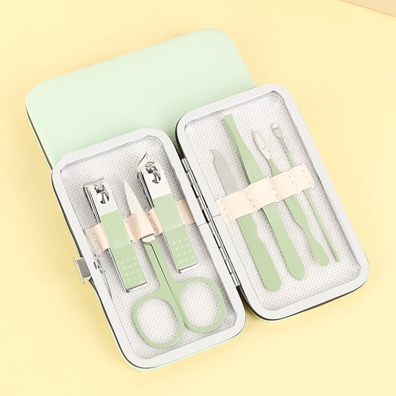 Cterwk 7 Pcs Manicure Set Professional Stainless Steel Grooming Kit Fingernail Toenail Clippers Set Pedicure Kit with Bag, Green
