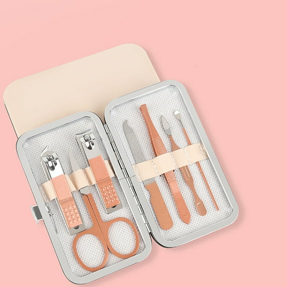 Cterwk 7 Pcs Manicure Set Professional Stainless Steel Grooming Kit Fingernail Toenail Clippers Set Pedicure Kit with Bag, Rose Gold