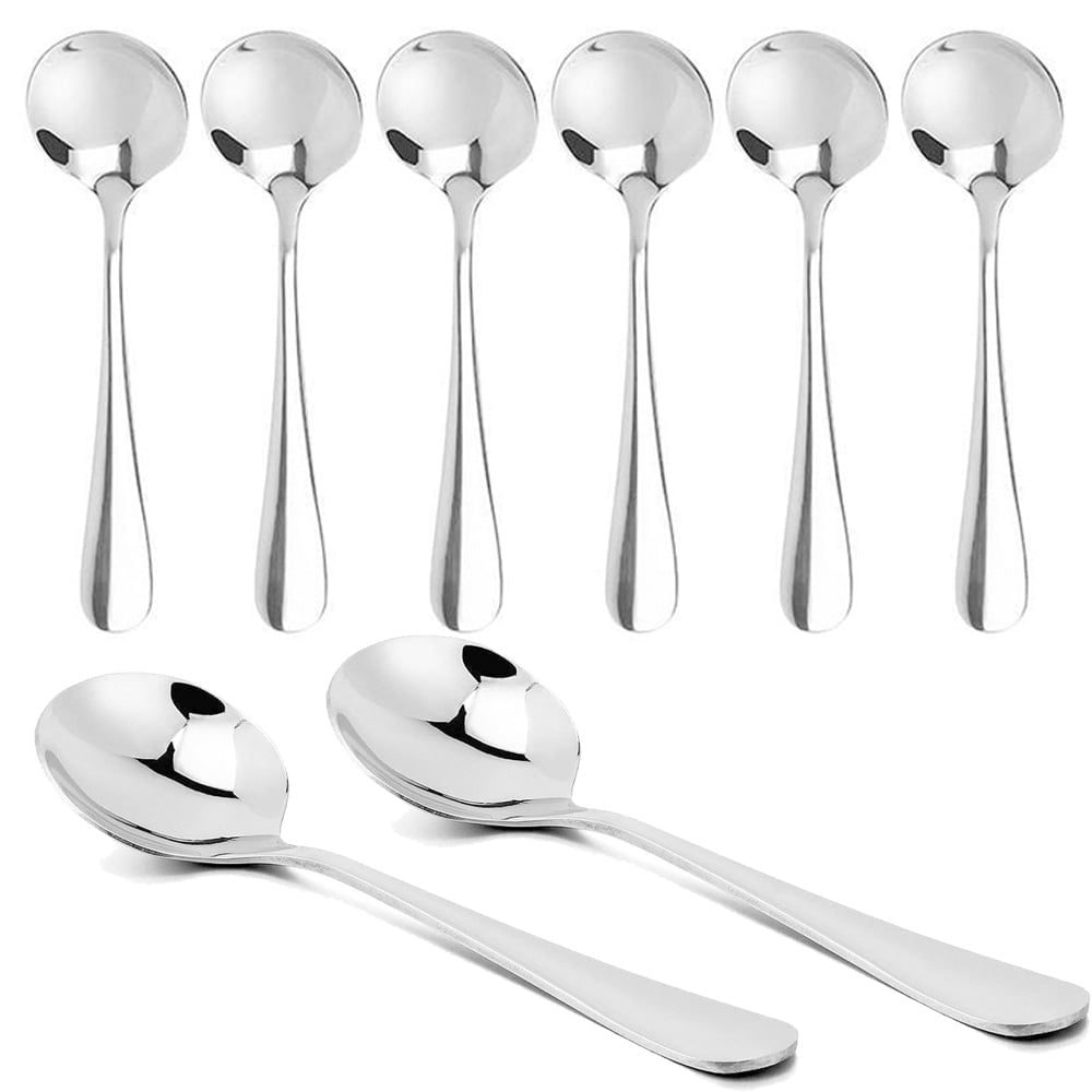 Cterwk 8 Pcs Soup Spoon, Round Stainless Steel Spoons Silverware