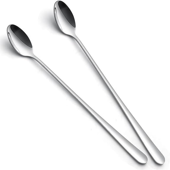 Cterwk 8 inch Long Handle Spoon, Stainless Steel Coffee Tea Spoon Teaspoon for Coffee Ice Cream Cocktail Bar, Silver, Set of 2
