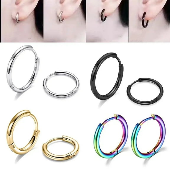 Cterwk 8mm 4 Pairs Small Gold Silver Hoop Earrings for Women Men 316L Stainless Steel Earrings Jewelry Gift