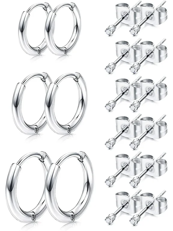 9 Pairs Earrings 2MM Stud Earrings Small Hoop Earrings Piercing Jewelry for Men Women