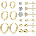 thumbnail image 1 of Cterwk 9 Pairs Studs Earrings 316L Surgical Stainless Steel Hoop Earrings Round Ball Earring for Women Men, Gold, 1 of 7