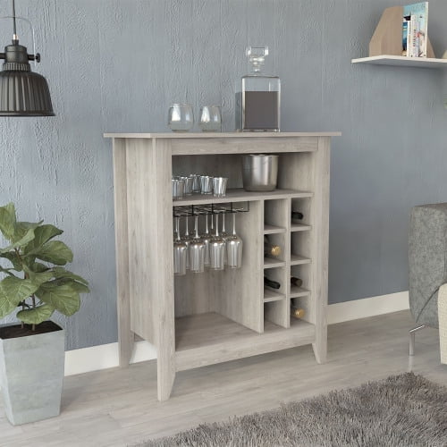 Cterwk Bar Cabinet with 2 Open Shelf and 6 Wine Rack, Light Gray