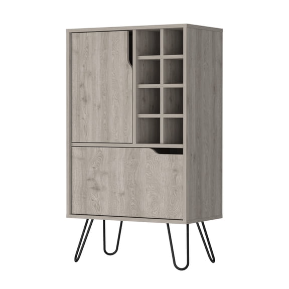 Cterwk Bar Cabinet with 8 Bottle Rack and Shelf, Gray