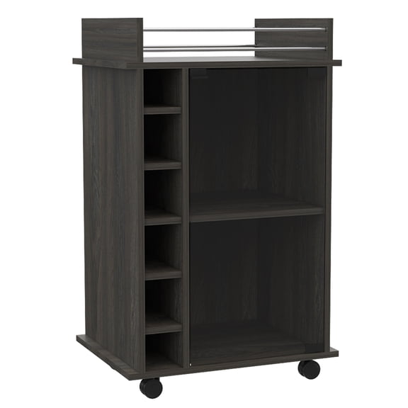 Cterwk Bar Cart with 2 Shelves and 6 Wine Rack and 4 Wheels, Dark Brown