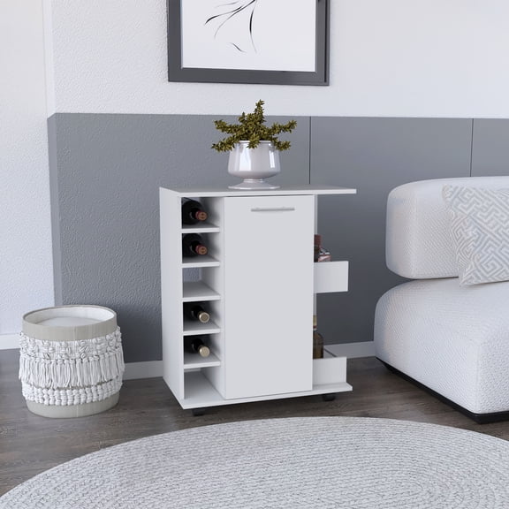 Cterwk Bar Cart with 6 Bottle Racks and Shelves, White