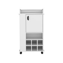 Cterwk Bar Cart with Cabinet and 6 Wine Rack and 4 Wheels, White