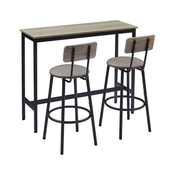 Cterwk Bar Table Set with 2 Bar Stools PU Soft Seat with Backrest, Gray