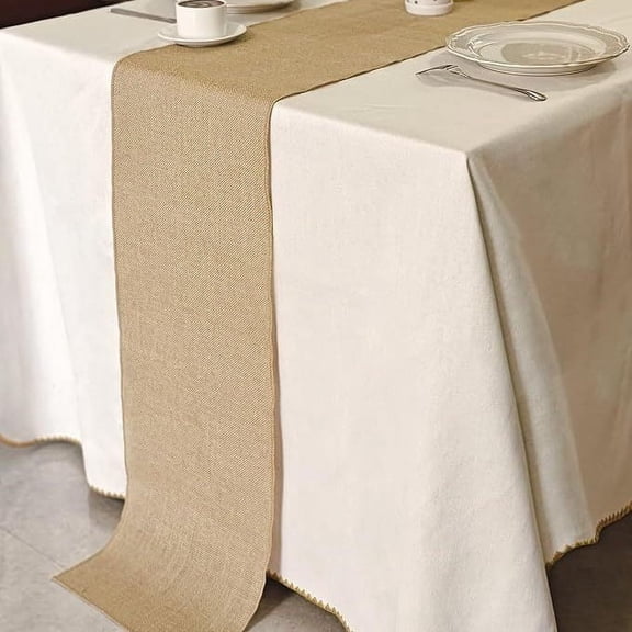 Cterwk Burlap Table Runner Farmhouse Rustic Burlap Table Runner for Birthday Party Home Dining Kitchen Decorations, 12" x 108"