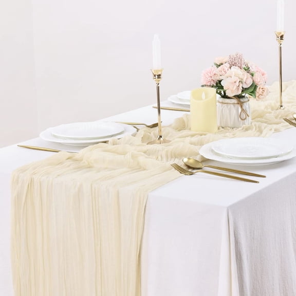 Cterwk Cheesecloth Table Runner Fabric Table Runner Rustic Sheer Table Runner for Wedding Birthday Party Decoration, 35" x 70"