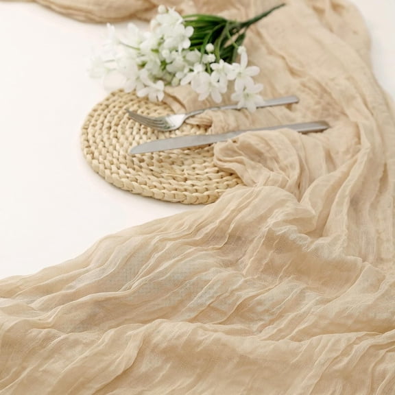 Cterwk Cheesecloth Table Runner Sheer Table Runner Boho Table Decoration for Wedding Birthday Party, 35" x 118"