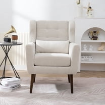 Cterwk Chenille Accent Chair with Wood Legs, Upholstered Armchair for Living Room, Office, Bedroom, Beige