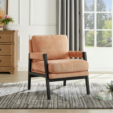 Cterwk Chenille Upholstered Accent Chair with Wood Frame, Mid Century Modern Armchair for Living Room, Office, Bedroom, Orange