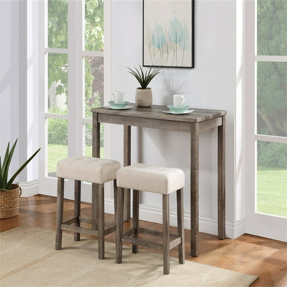Cterwk Counter Height 36" Pub Table Set with Tufted Linen Stools, Brown