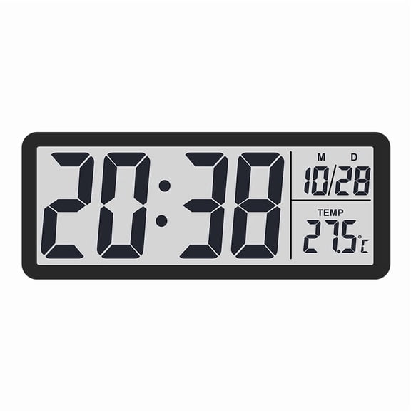 Cterwk Digital Wall Clock Electronic Wall Mounted LCD Clock Desktop Alarm Clock with Date Temperature Display, Black