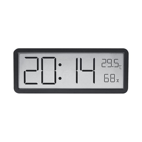 Cterwk Digital Wall Clock LCD Screen Temperature Humidity Time Display Electronic Clock Desktop Clock Battery Powered, Black