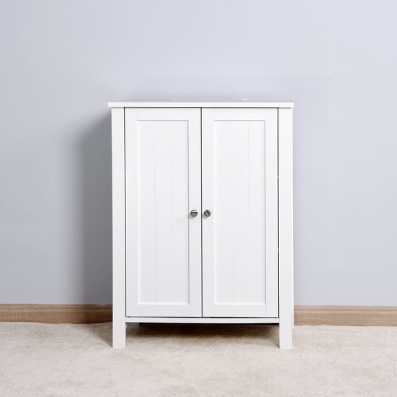 Cterwk Double Door Bathroom Floor Storage Cabinet with Shelf, White