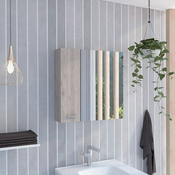 Cterwk Double Door Wall Cabinet with Mirror and 4 Interior Shelves