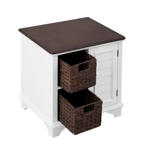Cterwk End Table Side Table with 2 Baskets and 1 Door, Suitable for Living Room, Office, White