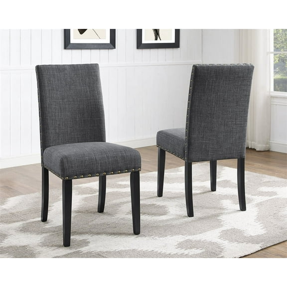 Cterwk Fabric Dining Chair with Wood Frame, Set of 2, Gray