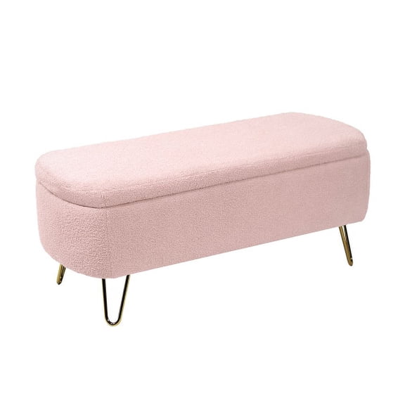 Cterwk Faux Fur Storage Ottoman with Metal Legs, Storage Bench for Living Room, Bedroom, Pink