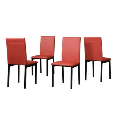 Cterwk Faux Leather Seat Metal Frame Dining Chair, Set of 4, Red