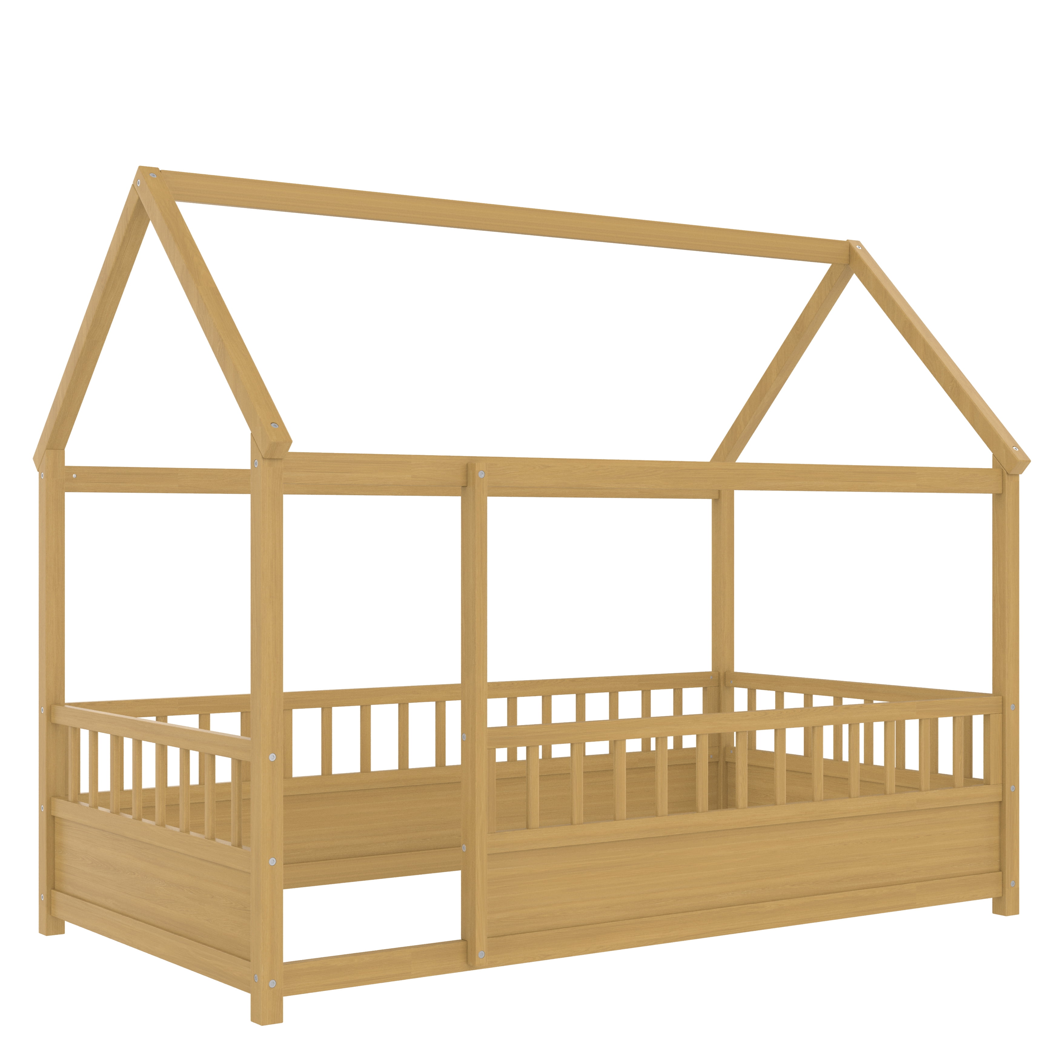 Cterwk Floor Wooden Bed with Fence, Twin Size Bed Frame for Bedroom ...