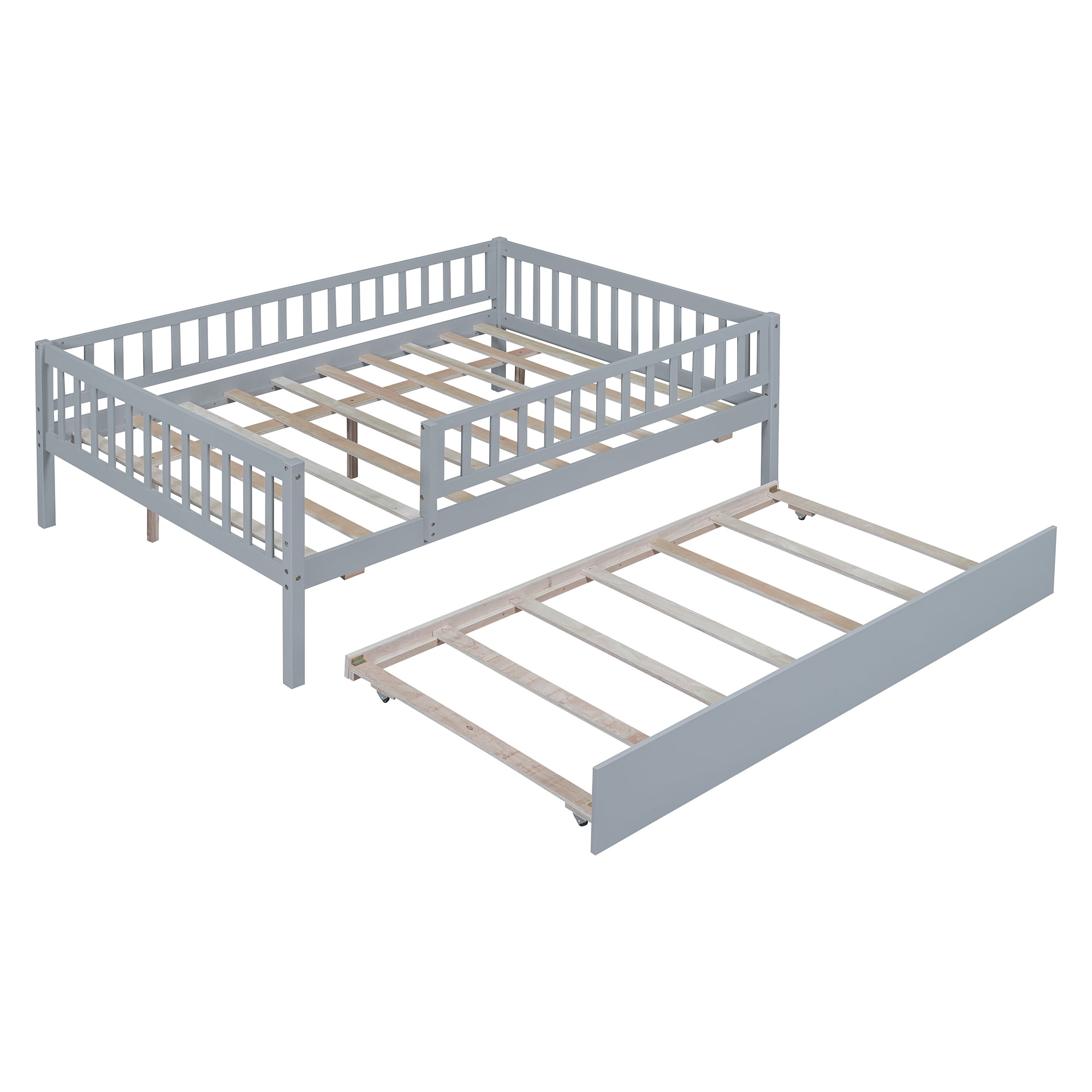 Full Size Gray Wood Daybed Frame with Fence
